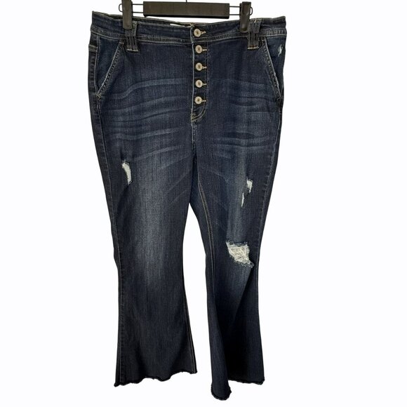 Kancan Flare Leg‎ Distressed Blue Button-Fly Denim Jeans XL - Picture 6 of 6